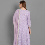 Women Purple Mirror Work Kurta with Trousers & Dupatta